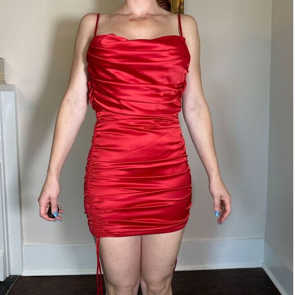 Oh Polly All For You Red Lace trim Mini Dress Size 4 - Picture 6 of 10